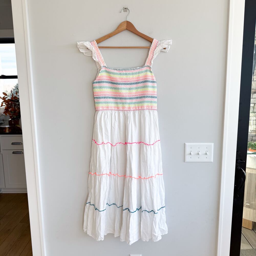 Vineyard Vines Flutter Sleeve Smocked Tiered Midi Dress White M - Picture 2 of 8